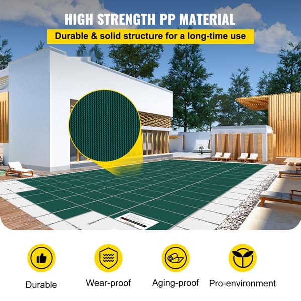 Sikkerhedsoverdrag til 18x36 fod rektangulære pools. Mesh cover med drænhuller, ideel til vinterbeskyttelse og sikkerhed.
