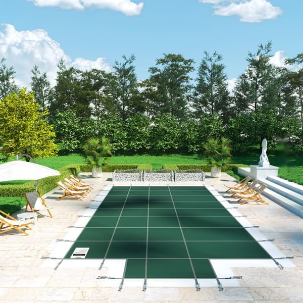 Sikkerhedsoverdrag til 18x36 fod rektangulære pools. Mesh cover med drænhuller, ideel til vinterbeskyttelse og sikkerhed.