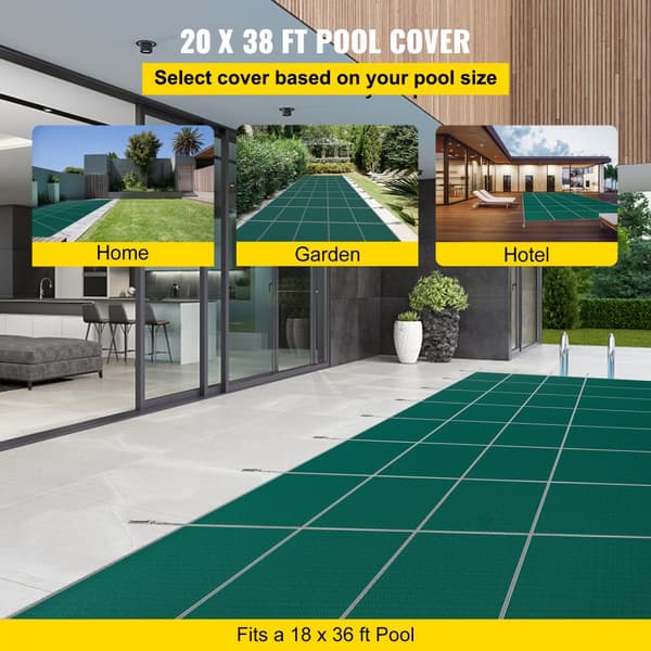 Sikkerhedsoverdrag til 18x36 fod rektangulære pools. Mesh cover med drænhuller, ideel til vinterbeskyttelse og sikkerhed.