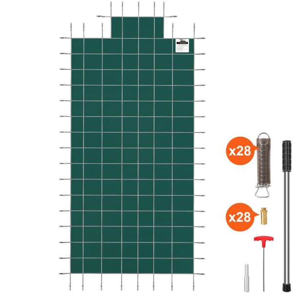 Suoja altaalle 16x32' muotoisille, talvisuoja 4x10' keskipääteportaalla, verkkopohjainen tyhjennysrei'illä.