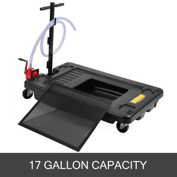 Bærbar olieaftapningsbeholder med pumpe, 64L (17 gallon), lavprofil med 8' slange - perfekt til SUV'er og lastbiler.