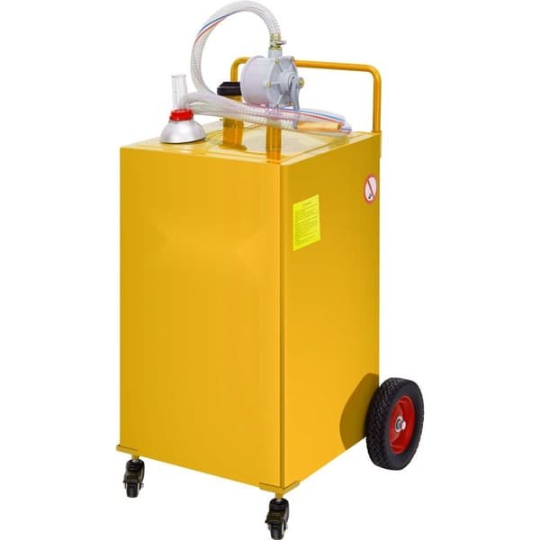 30-gallons brændstofbeholder med 4 hjul og manuel pumpe til benzin/diesel. Ideel til biler, plæneklippere, ATV'er og både. Gul.