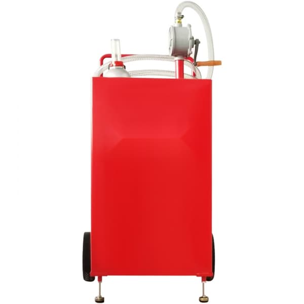 30 gallon brændstoftank med 2 hjul, bærbar gasbeholder med manuel pumpe til biler, plæneklippere, ATV'er og både, rød.