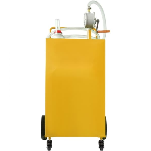 Brændstofcaddy, 35 gallon, gaslagertank med 4 hjul og manuel pumpe. Perfekt til biler, plæneklippere, ATV'er og både. Gul.