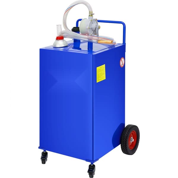 30 gallons brændstofbeholder med hjul, manuel pumpe til gas, benzin og diesel. Ideel til biler, plæneklippere og både.