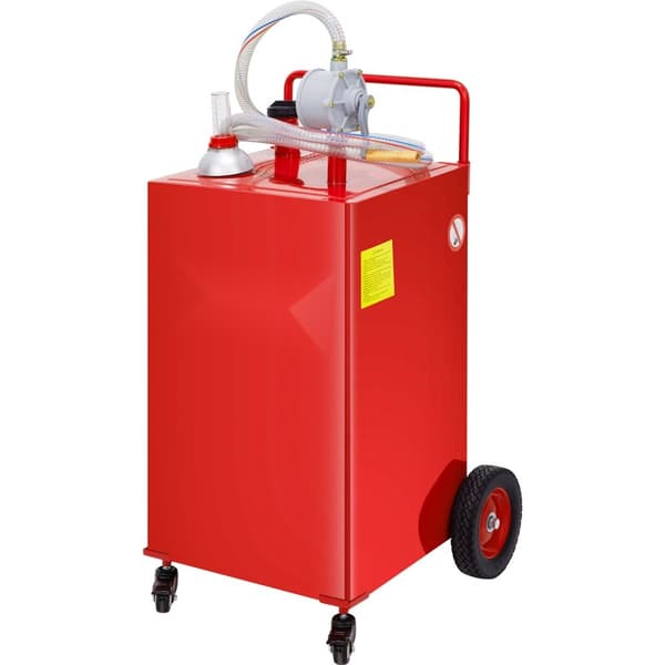 Brændstofcaddy, 35 gallon, gaslagertank med 4 hjul, manuel pumpe til benzin og diesel til biler, plæneklippere, ATV'er og både.