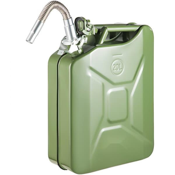 Jerry bränsledunk, 5,3 gallon / 20 L bärbar med flexibelt pip, rost- & värmebeständig stål för bilar och lastbilar, grön.