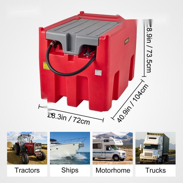 Bærbar dieseltank med 116 gallons kapacitet, 10 GPM flow, 12V pumpe, 13,1 fod slange - ideel til hurtig brændstoftransport. Rød.