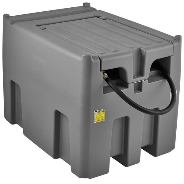 Bærbar dieseltank med 116 gallons kapacitet, 10 GPM flow, 12V pumpe og 13,1 fod slange. Ideel til effektiv brændstoftransport. Grå.