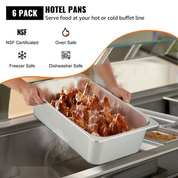 6 Pack Höyrypöytäpannu 20,9 x 12,8 x 5,9 tuumaa, syvä 20,5 l ruostumattomasta teräksestä. Hotellipannut.