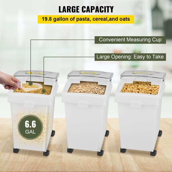 5,5 gallonan PP-materiaalista valmistettu ainesosien säilytysastia pyörillä, valkoinen hyllyllinen setti 3 kpl.
