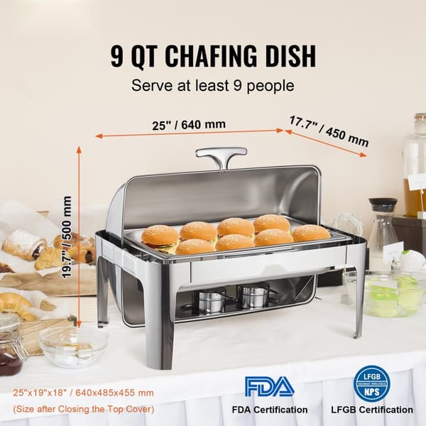 Roll Top Chafing Fad Buffet Sæt, 8 Qt rustfrit stål Chafer med låg, vandret varmelegeme til op til 8 personer. Ideel til catering!