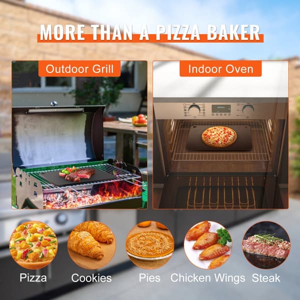 Pizzastål 16" x 14,5" x 1/4" til ovn, kulstål pizzabagesten med 20X ledningsevne, robust pizzapande til grill og ovn.