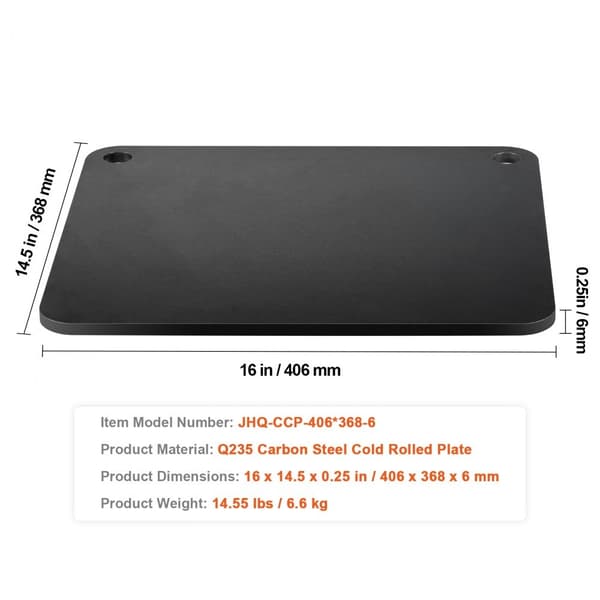 Pizzastål 16" x 14,5" x 1/4" til ovn, kulstål pizzabagesten med 20X ledningsevne, robust pizzapande til grill og ovn.