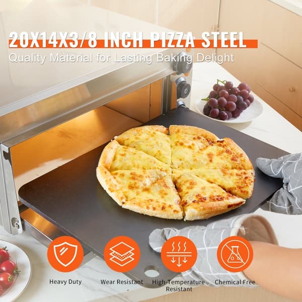 Pizzastål, 20" x 14" x 3/8", kulstål bagesten til ovn, høj ledningsevne, robust rustfri pizzapande til grill og ovn.