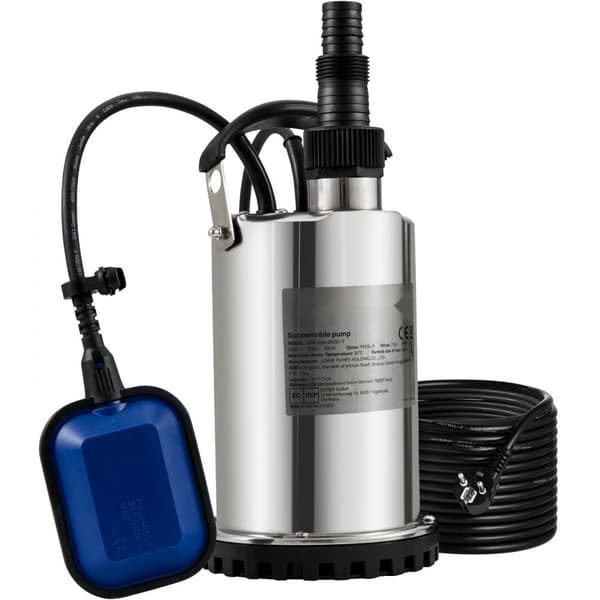 Dykpumpe 550W, 9500L/H, med 10 m ledning og automatisk svømmerafbryder. Ideel til tørring af svømmebassiner og boblebade.