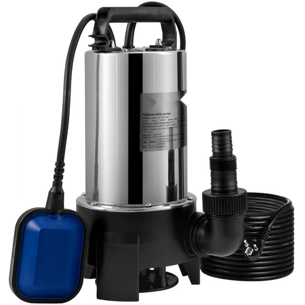 Dykpumpe 1100W, 20000L/H, 10 m ledning, automatisk svømmerafbryder. Bærbar rustfri stål til snavs- og rentvand, afløb og havedamme.