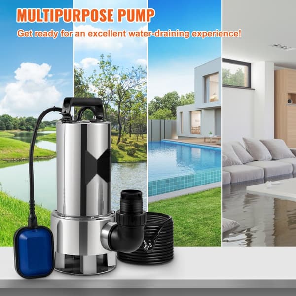 Upotettava 1300W vesipumppu, 20000L/H, 10 m johto, automaattikytkin, ruostumaton teräs ja valurauta puutarhalammikoihin.