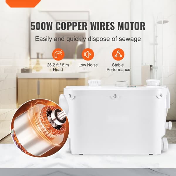 Dykpumpe, 500W Macerator med 6600 L/h flow, 8 m løftehøjde. Ideel til toilet, kælder, køkken og bruser.