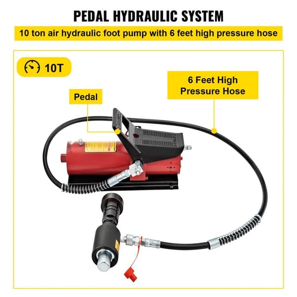 Hydraulinen pakoputken laajennin, koko 1-5/8" - 4-1/4", 10 T:n poljinpumppu ja 4 meistä, mukana 2 säilytyskoteloa.
