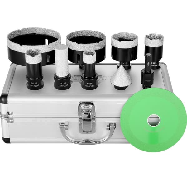 Timanttiporanteräsarja 6 kpl, 20-100 mm, reikäsahat ja sormijyrsintä, kuiva/märkä säilytyskotelossa.
