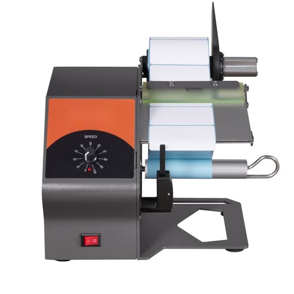 Automatisk etiketdispenser, bredde 5-115 mm, længde 5 mm til uendelig; hastighedsjusterbar applikator til klare og sorte etiketter.