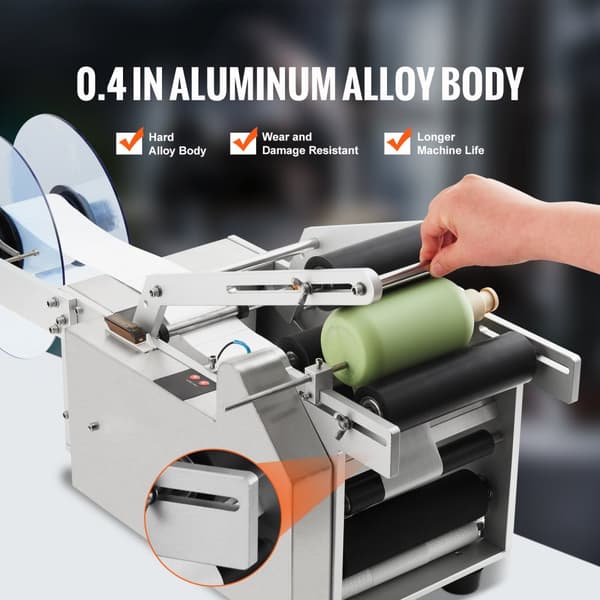 Semi-automatisk rund etiketteringsmaskine, 20-50 stk/min. Elektrisk til flasker 0,78-4,72 tommer. Effektiv label-applikator.