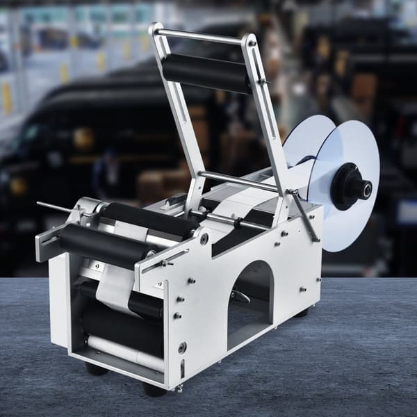 Semi-automatisk rund etiketteringsmaskine, 20-50 stk/min. Elektrisk til flasker 0,78-4,72 tommer. Effektiv label-applikator.