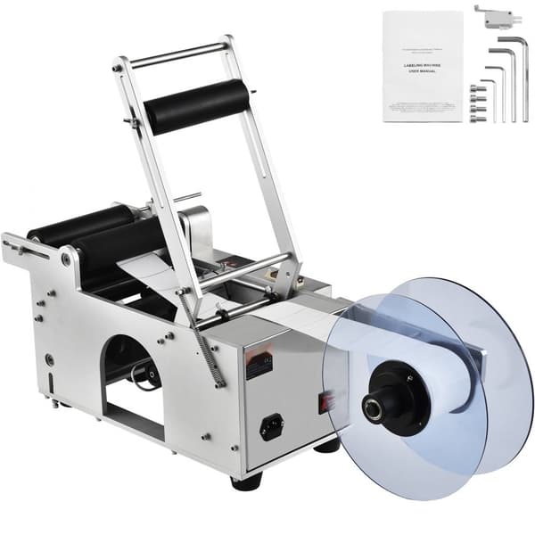 Semi-automatisk rund etiketteringsmaskine, 20-50 stk/min. Elektrisk til flasker 0,78-4,72 tommer. Effektiv label-applikator.