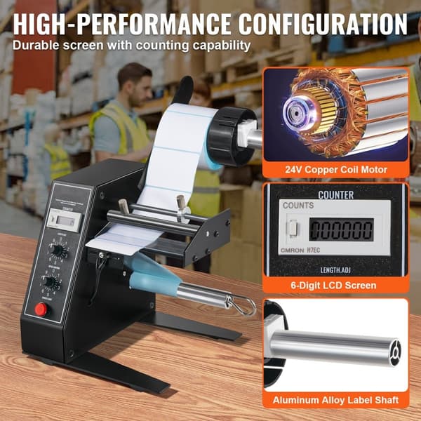 Automatisk etikettdispenser, bredd 15-125 mm, längd 3-150 mm, etikettavskiljare, hastighetsjusterbar applicerare.