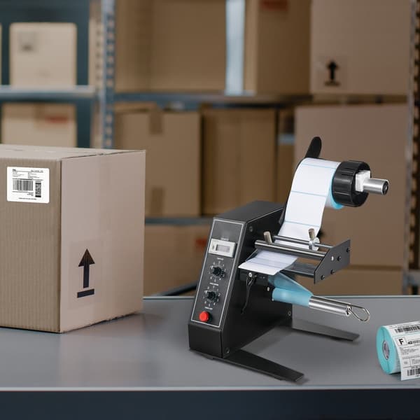 Automatisk etikettdispenser, bredd 15-125 mm, längd 3-150 mm, etikettavskiljare, hastighetsjusterbar applicerare.