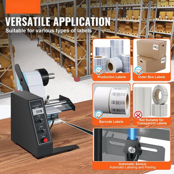 Automatisk etikettdispenser, bredd 15-125 mm, längd 3-150 mm, etikettavskiljare, hastighetsjusterbar applicerare.