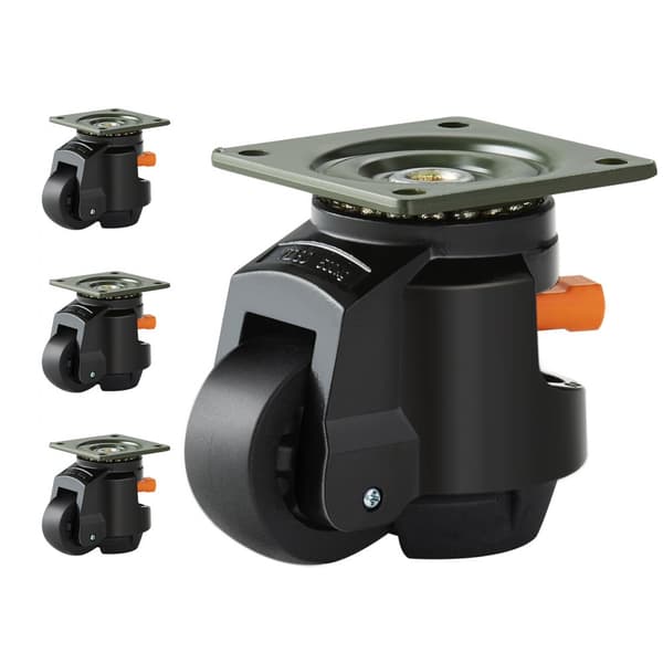 Nivelleringshjul sæt (4 stk), 2200 lbs belastning, 2,5", robust design, opgraderet håndtag, 360° drejbare hjul, justerbare fødder til arbejdsbord.