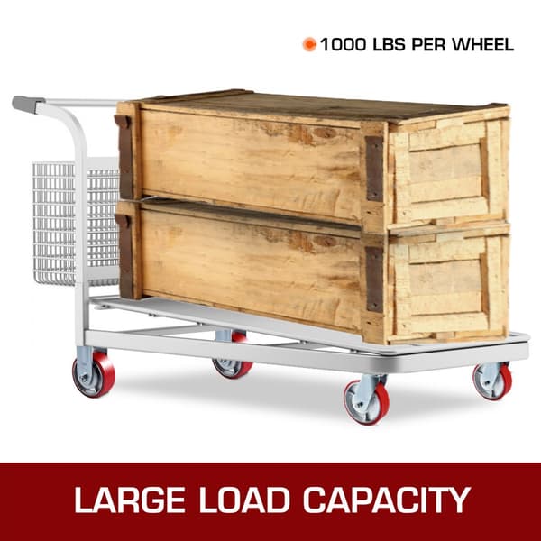 4-pack 6 x 2 tuuman pyörät: 2 jäykkää, 2 kääntyvää, sivujarru, polyuretaaniydin, 1000 LBS kapasiteetti per pyörä.