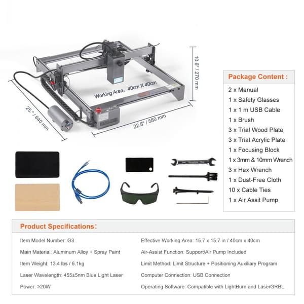 Lasergravyrmaskin 20W, komprimerad punkt, ögonskydd.