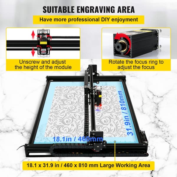 Pöytätason laserkaiverrin 18,1"x31,9" Suuri kaiverrusalue 7,5W teho. Tehokas ja tarkka!