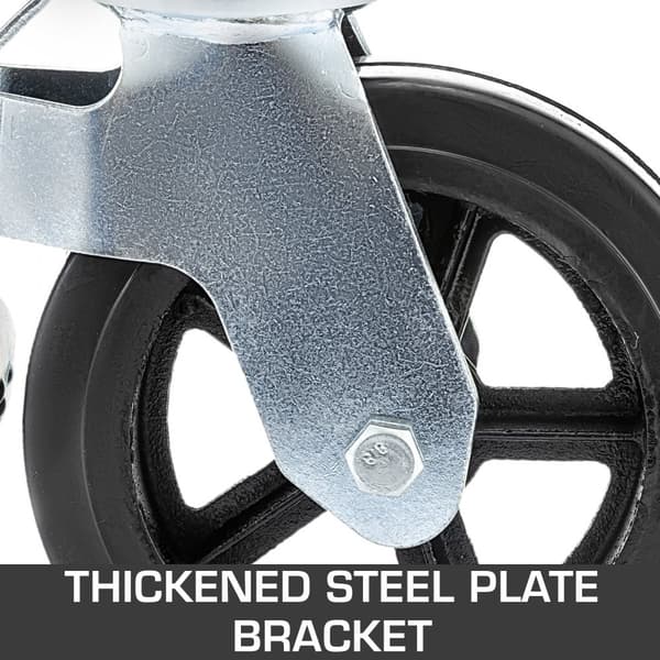 4-pak 8" x 2" robust stillads gummi drejehjul med dobbelt låsning, 1100 lbs kapacitet pr. hjul. Perfect til tung belastning.