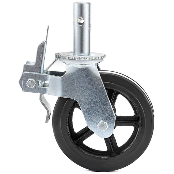 4-pak 8" x 2" robust stillads gummi drejehjul med dobbelt låsning, 1100 lbs kapacitet pr. hjul. Perfect til tung belastning.
