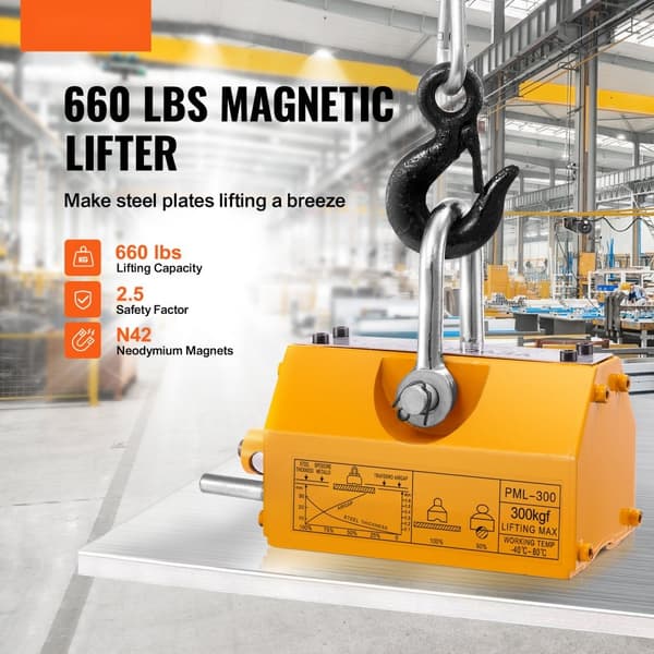 magnetisk løfter med 300 kg trækkapacitet, sikkerhedsfaktor 2,5, neodym & stål, kraftig permanent magnet til hejs og butikskran.