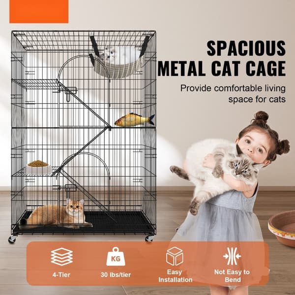 Catio, nelikerroksinen kissahäkki sisätiloihin, irrotettavalla leikkikehällä, 360° pyörivillä pyörillä ja tikkailla.
