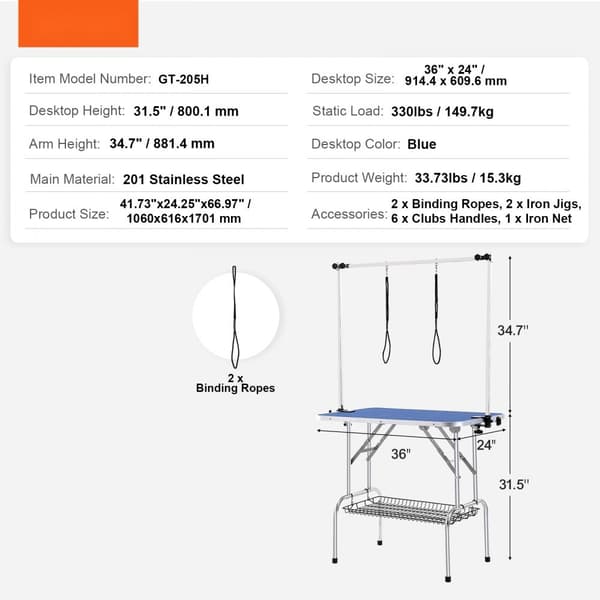 Träningsbord för husdjur med klämma, 915 x 610 mm, hopfällbart, för medelstora och små hundar, gratis trimningshållare.