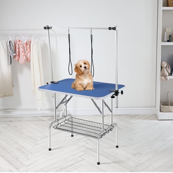 Träningsbord för husdjur med klämma, 915 x 610 mm, hopfällbart, för medelstora och små hundar, gratis trimningshållare.