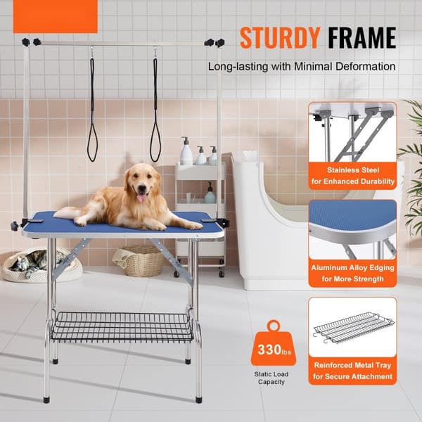 Träningsbord för husdjur med klämma, 915 x 610 mm, hopfällbart, för medelstora och små hundar, gratis trimningshållare.