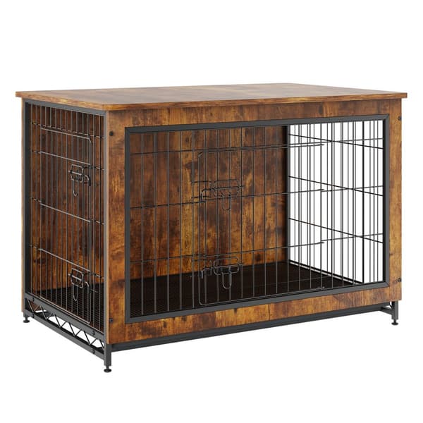 Hundekassemøbler: 38" hundebur i træ med dobbeltdøre. Stærkt bur og sidebord med aftagelig bakke. Indendørs kennel til hunde op til 70 lb, rustik