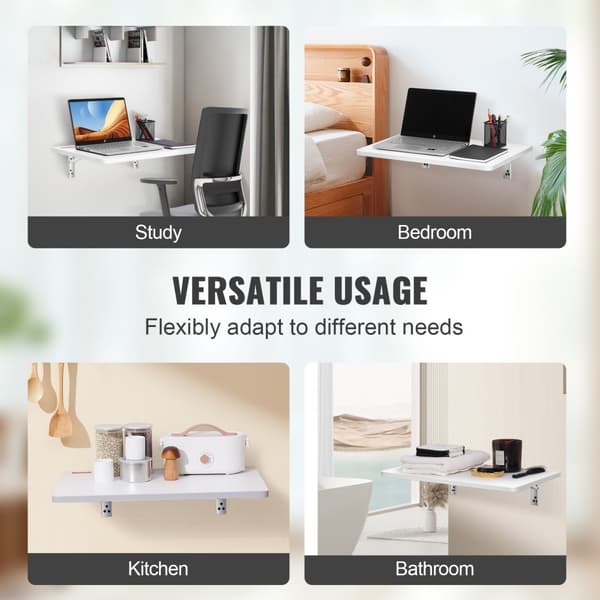 Vægmonteret sammenklappeligt bord, ideelt til spisestue, kontor eller vaskerum. Mål: 23,6” x 15,6”, robust med kulstofstålbeslag.