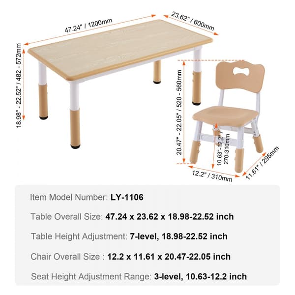 Børnebord med 4 højdejusterbare stole - perfekt til leg og kreativt håndværk.