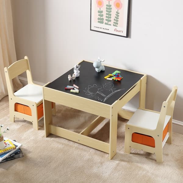 Børnebord og stolesæt i træ med opbevaring, ideelt til leg, kunst og læring for småbørn. Perfekt til kreativ aktivitet!