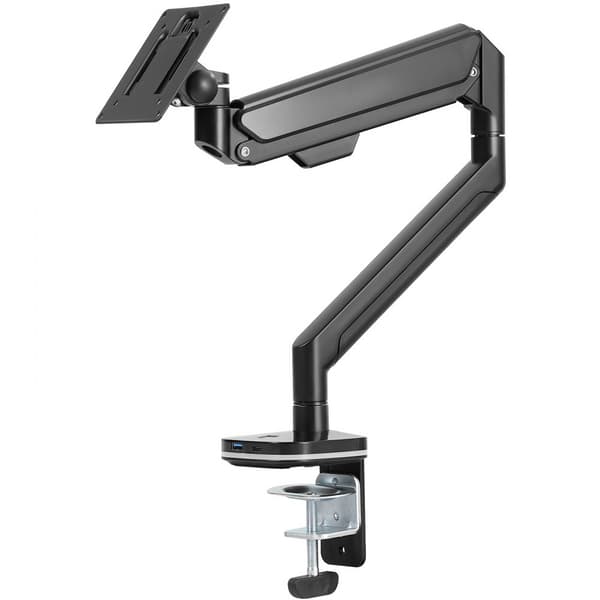 Yhden näytön teline 13"-35", säädettävä kaasujousivarsi, kestävyys 26,4 lbs, C-clamp/ läpivientikiinnitys, VESA.