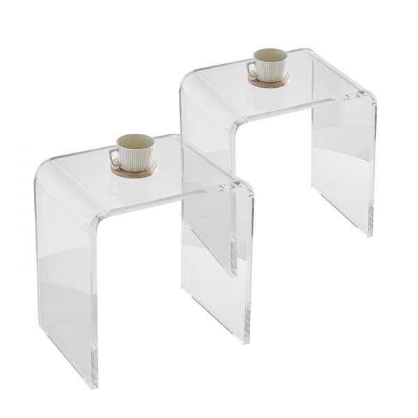 Akryl endebord, 2 C-formede Lucite sideborde i klart akryl til drinks, snacks og mad i stue, soveværelse og kontor.