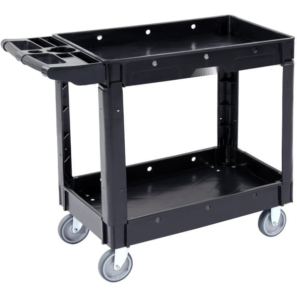 Sähkökärry, 2 hyllyä 550 LBS, kestävä muovinen, 360° pyörät, ergonominen kahva varastoon/ autotalliin/ toimistoon.